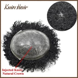 4mm-25m SKIN Injected Full PU Afro Curl Men Toupee Male Capillary Prosthesis Remy Human Hair Systems Men Hair Replacement Units