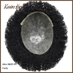 4mm-25m SKIN Injected Full PU Afro Curl Men Toupee Male Capillary Prosthesis Remy Human Hair Systems Men Hair Replacement Units