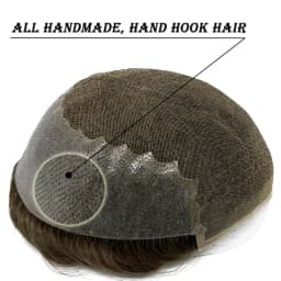 Q6 Men's Toupee Lace & PU Base Human Hair System Unit Durable Male Hair Prosthesis Wig for Full Coverage Hair Loss
