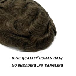 Q6 Men's Toupee Lace & PU Base Human Hair System Unit Durable Male Hair Prosthesis Wig for Full Coverage Hair Loss