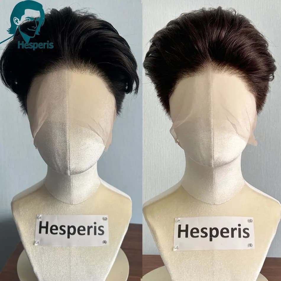 Hesperis Men's Shaved Short Pixie Cut Wig Full Lace Glueless Human Hair Handsome Full Head Wig for Daily Wear Human Hair Wigs