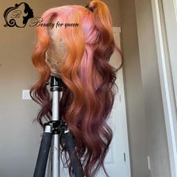 Transparent 13x4 Lace Frontal Wigs Brazilian Human Hair Wig Colored Ombre Pink Brown Body Wave For Women 200 Density Pre Plucked
