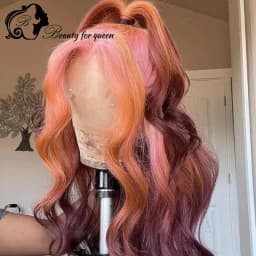 Transparent 13x4 Lace Frontal Wigs Brazilian Human Hair Wig Colored Ombre Pink Brown Body Wave For Women 200 Density Pre Plucked