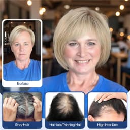 10 Inch Human Hair Topper for Women 6.5x6.5 Inch Silk Base Ombre Light Blonde Side Part Short Bob with Bangs Natural Looking