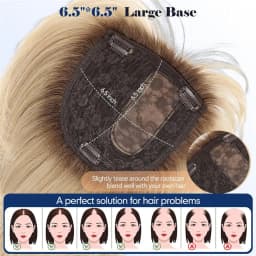 10 Inch Human Hair Topper for Women 6.5x6.5 Inch Silk Base Ombre Light Blonde Side Part Short Bob with Bangs Natural Looking