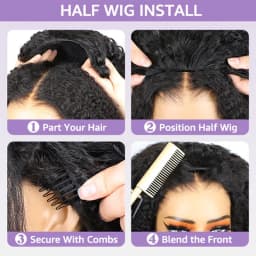 220% Density Kinky Straight Half Wig Human Hair 3 In 1 Half Wig Glueless Wigs Human Hair Drawstring Seamless Wig For Women