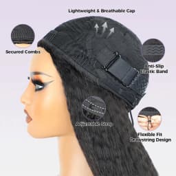 220% Density Kinky Straight Half Wig Human Hair 3 In 1 Half Wig Glueless Wigs Human Hair Drawstring Seamless Wig For Women