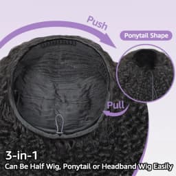 220% Density Kinky Straight Half Wig Human Hair 3 In 1 Half Wig Glueless Wigs Human Hair Drawstring Seamless Wig For Women