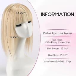 Mixed Blonde Human Hair Toppers 12 inch Human Hair Clip in Bangs Hair Pieces Skin 360° Cover Hair Extension for Women Loss Hair