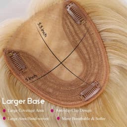 Mixed Blonde Human Hair Toppers 12 inch Human Hair Clip in Bangs Hair Pieces Skin 360° Cover Hair Extension for Women Loss Hair