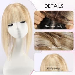 Mixed Blonde Human Hair Toppers 12 inch Human Hair Clip in Bangs Hair Pieces Skin 360° Cover Hair Extension for Women Loss Hair