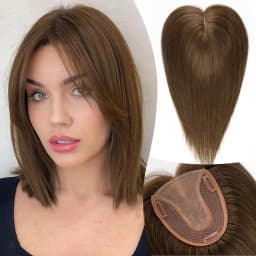 Mixed Blonde Human Hair Toppers 12 inch Human Hair Clip in Bangs Hair Pieces Skin 360° Cover Hair Extension for Women Loss Hair