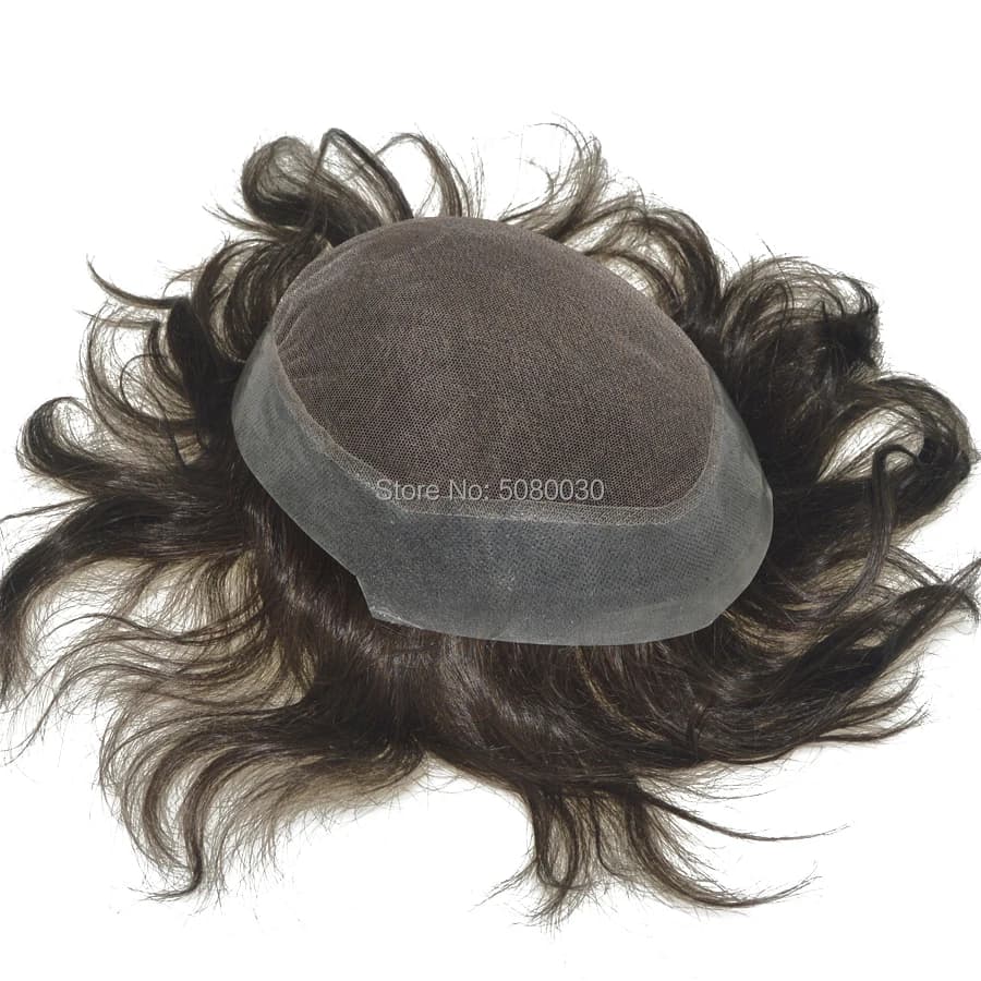 Men's 100% Human India Hair Toupee 8x10 Inch Top Swiss Lace Front with Natural Thin Skin 6 Inch Length Hair Base Stock