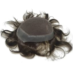 Men's 100% Human India Hair Toupee 8x10 Inch Top Swiss Lace Front with Natural Thin Skin 6 Inch Length Hair Base Stock