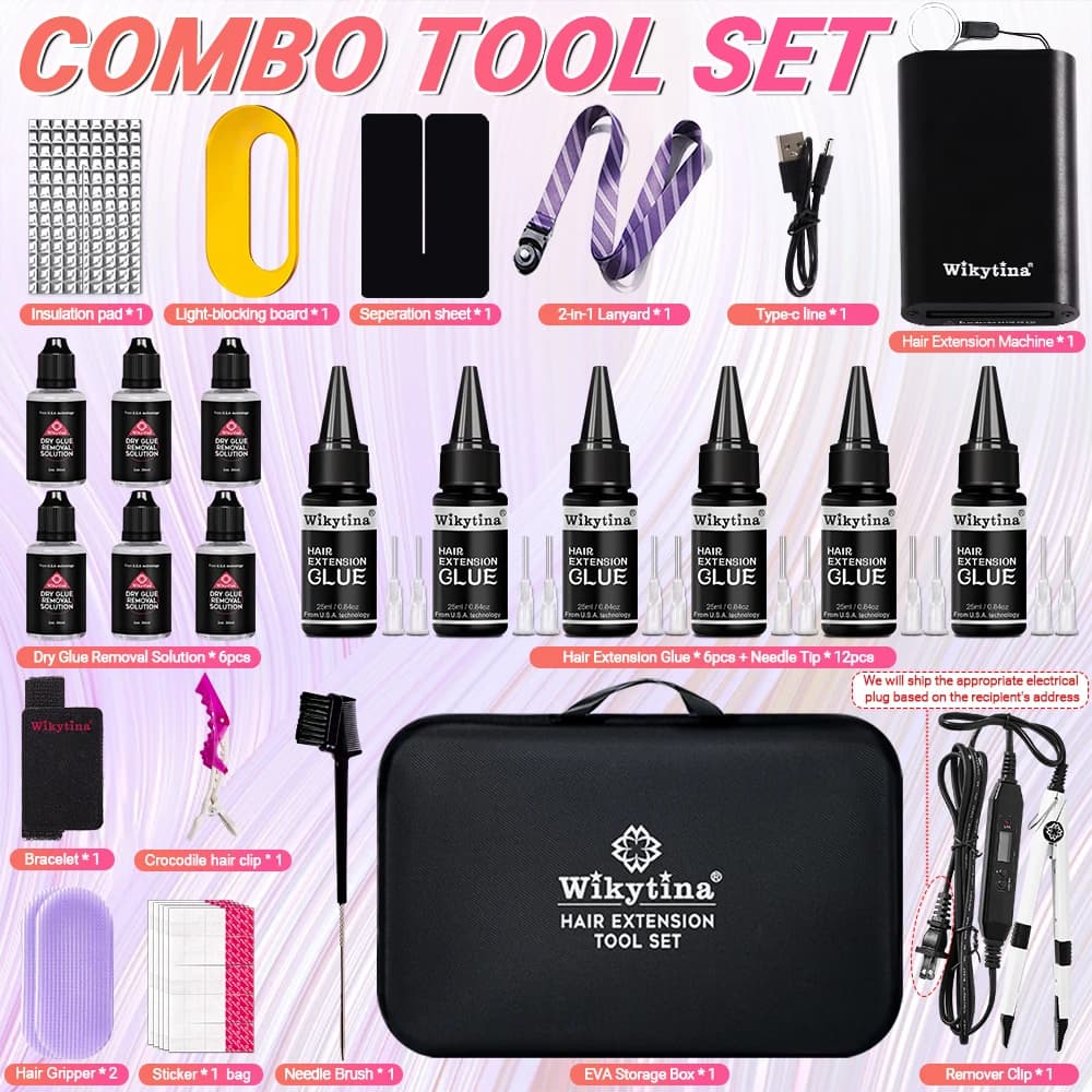 WIKYTINA Professional UV Light Hair Extension Kit - Complete Tool Set with UV Glue Remover Machine UV Hair Extension Machine