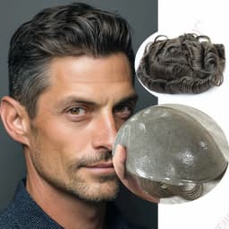 4T613 Ombre Blonde 0.06mm Thin Skin Vloop Base Natural Hairline Men Toupee Grey Black Human Hair Wigs Men Hair System Prosthesis