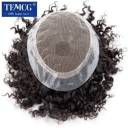 Australia Curly Hair Male Hair Prosthesis French Lace With Pu Base Men Wig Natural Human Hair Exhuast System Unit Wigs For Men