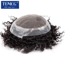 Australia Curly Hair Male Hair Prosthesis French Lace With Pu Base Men Wig Natural Human Hair Exhuast System Unit Wigs For Men