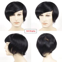 0.08-0.10MM Full Skin PU Toupee For Men V Loop Human Hair Men's Wigs #1B Men Capillary Prosthesis Hair Unit Replacement