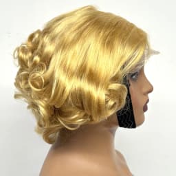 12inch 5x5 Transparent Lace Closure Blonde 613# Loose Wave Human Hair Wigs 280% Density Short Bouncy Curly Bob Wigs for Women