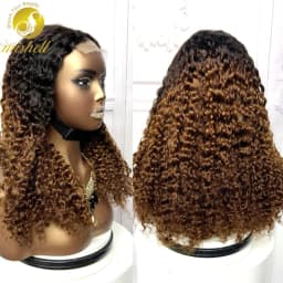 22inch Ombre Brown Water Wave Human Hair Wig 280% 4x4 Transparent Lace Closure Colored Deep Wave Curly Hair Wigs For Black Women