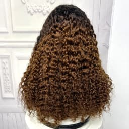 22inch Ombre Brown Water Wave Human Hair Wig 280% 4x4 Transparent Lace Closure Colored Deep Wave Curly Hair Wigs For Black Women