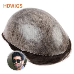 Men Toupee Full PU 0.12-0.14cm ISKIN With Knots Men's Capillary Prosthesis Real Indian Human Hair Wig Wave Straight Hairpiece