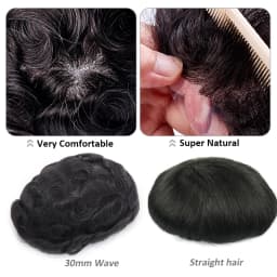 Men Toupee Full PU 0.12-0.14cm ISKIN With Knots Men's Capillary Prosthesis Real Indian Human Hair Wig Wave Straight Hairpiece