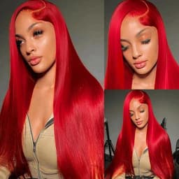 Premium 13x6 Hot Red Colored HD Lace Front Human hair Wigs Pre Plucked 220% Bone Straight Lace Frontal Human Hair Wig For Women