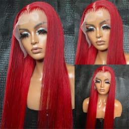 Premium 13x6 Hot Red Colored HD Lace Front Human hair Wigs Pre Plucked 220% Bone Straight Lace Frontal Human Hair Wig For Women