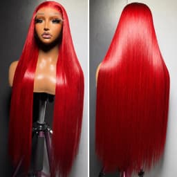 Premium 13x6 Hot Red Colored HD Lace Front Human hair Wigs Pre Plucked 220% Bone Straight Lace Frontal Human Hair Wig For Women
