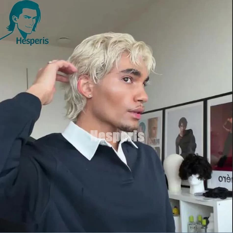 Hesperis Wavy Short Pixie Cut Wig With Bangs Remy Hair Full Lace Human Hair Wig For Male Blonde Hair Color Layered Men Wigs