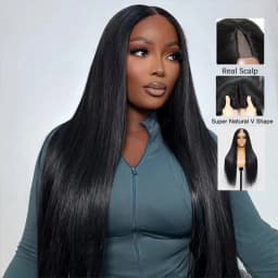 28 36inch 190% Density U Part Wig Human Hair Straight Machine Made Peruvian Hair Remy Human Hair Quality Clip In Natural Black Color V Part Wigs