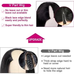 28 36inch 190% Density U Part Wig Human Hair Straight Machine Made Peruvian Hair Remy Human Hair Quality Clip In Natural Black Color V Part Wigs