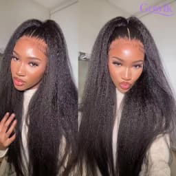 SIXQUEEN Invisible Strap 360 Full Hd Lace Glueless Wig Kinky Straight Human Hair Wig Lace Front Wig Drawstring 360 Frontal Wig 30 Inch