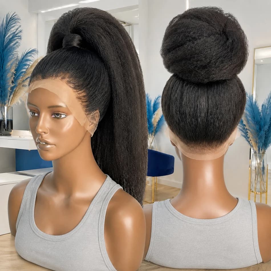 SIXQUEEN Invisible Strap 360 Full Hd Lace Glueless Wig Kinky Straight Human Hair Wig Lace Front Wig Drawstring 360 Frontal Wig 30 Inch