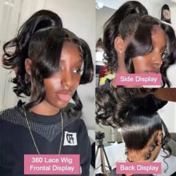 Body Wave 360 Full Lace Wigs Human Hair Pre Plucked HD 180% Density Brazilian Ponytail Hair Wavy Wig Pre-cut Drawstring Lace Brazilian Ponytail Hair Wavy