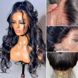 Body Wave 360 Full Lace Wigs Human Hair Pre Plucked HD 180% Density Brazilian Ponytail Hair Wavy Wig Pre-cut Drawstring Lace Brazilian Ponytail Hair Wavy