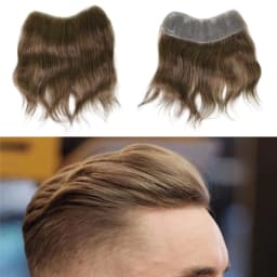 Men's Forehead Hairline Wig High Density Human Hair Skin PU Men's Frontal Hairpiece V Ring Frontal Hair Top