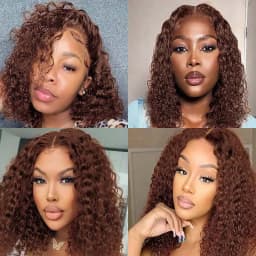 Deep Wave Women Brown Human Hair Bob Wig HD Lace Frontal With Preplucked Hairline 13x4 Lace Base Bob Wigs
