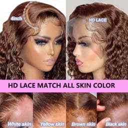 Deep Wave Women Brown Human Hair Bob Wig HD Lace Frontal With Preplucked Hairline 13x4 Lace Base Bob Wigs