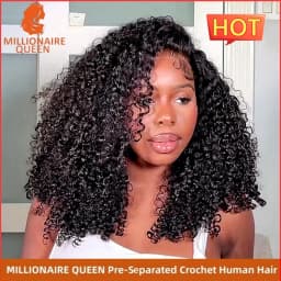 Millionaire Queen 15A Feather Crochet Hair 100% Hair Pre Separated Burmese Curly Crochet Human Hair Afro Kinky Curly Bundles