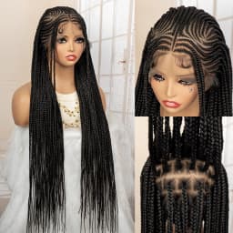 African Braided Hair Wigs Synthetic Full Lace Cornrow Knotless Box Braiding Wigs for Black Women Lace Frontal Crochet Braids Wig