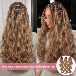 #27 Honey Blonde Body Wave Pre-Separated Miracle Knot Crochet Human Hair Invisible Knotless Feather Crochet Hair Extensions 100% Virgin Remy Human Hair Soft Natural Wavy Braiding Hair Quick Install Lightweight Protective Braids For Ladies Daily Wear