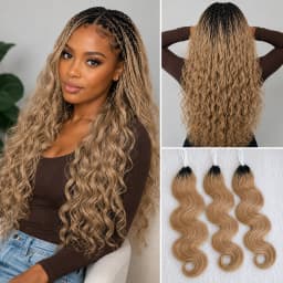 #27 Honey Blonde Body Wave Pre-Separated Miracle Knot Crochet Human Hair Invisible Knotless Feather Crochet Hair Extensions 100% Virgin Remy Human Hair Soft Natural Wavy Braiding Hair Quick Install Lightweight Protective Braids For Ladies Daily Wear