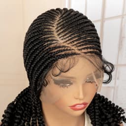 Full Lace Braided Wig with Curly Ends Synthetic Cornrow Braids Wig for Black Women Lace Frontal Afro Knotless Braiding Wigs