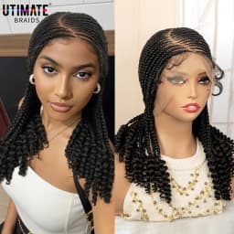 Full Lace Braided Wig with Curly Ends Synthetic Cornrow Braids Wig for Black Women Lace Frontal Afro Knotless Braiding Wigs