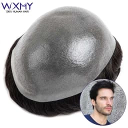 Clearance 0.08mm Full Skin Base Toupee Men Hair Strong Double Knots Male Hair Prosthesis Natural Human Hair Men's Wigs Systems