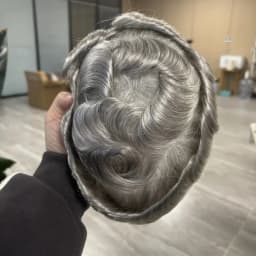 Super Natural Hairline 80Density 0.02mm Ultra Thin Skin Undetectable Vloop Men Toupee 1b20 520# Black Grey Human Hair Prosthesis