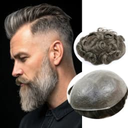 Super Natural Hairline 80Density 0.02mm Ultra Thin Skin Undetectable Vloop Men Toupee 1b20 520# Black Grey Human Hair Prosthesis